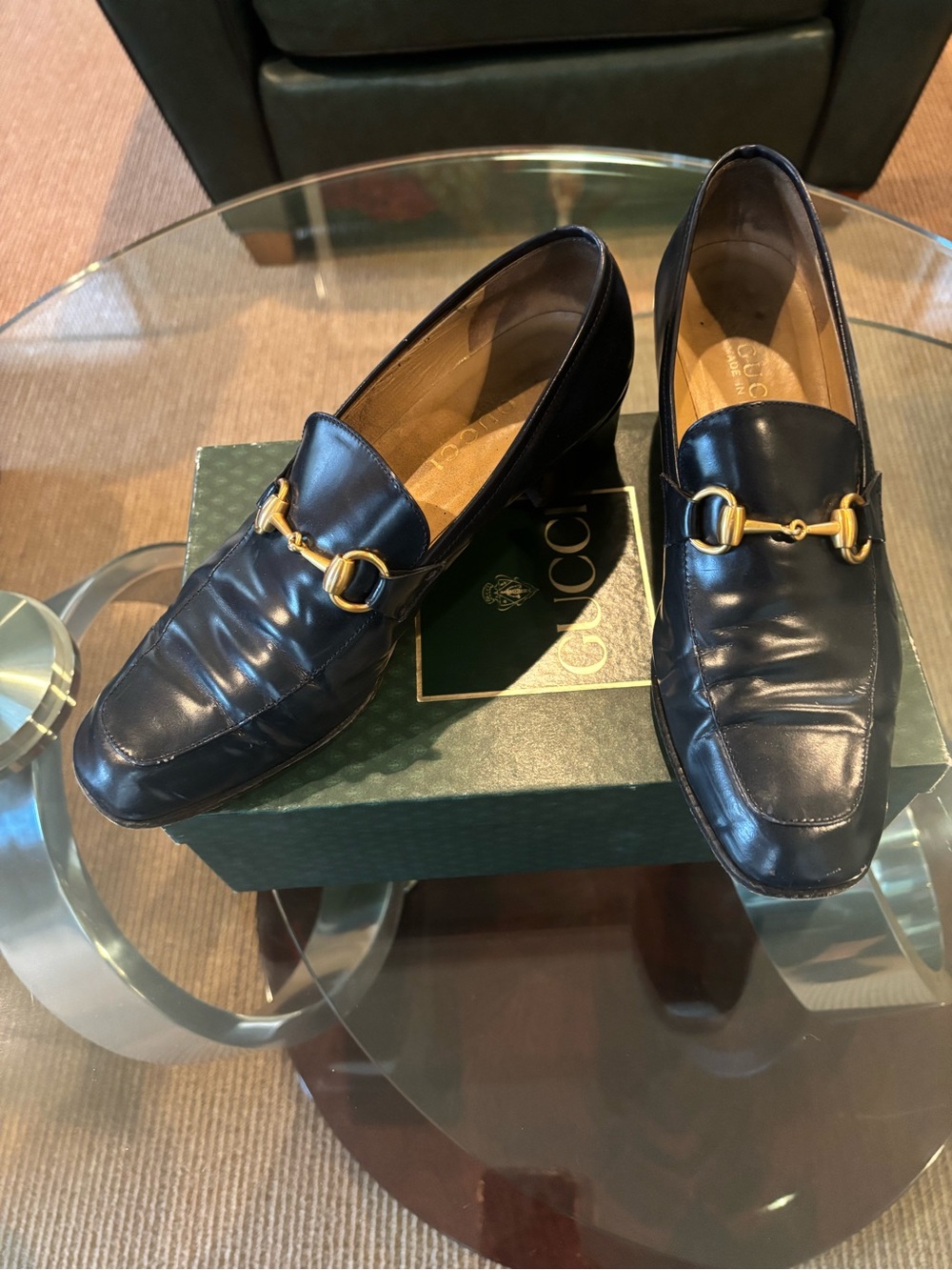 Gucci Navy Leather Woman’s Horsebit Slip-On Loafers - Picture 2 of 5